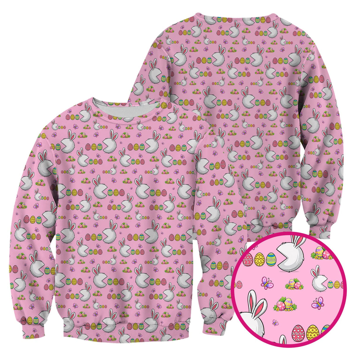Easter Bunny and Colorful Eggs Print Scrub Top, Breathable Fabrics Nursing Uniform