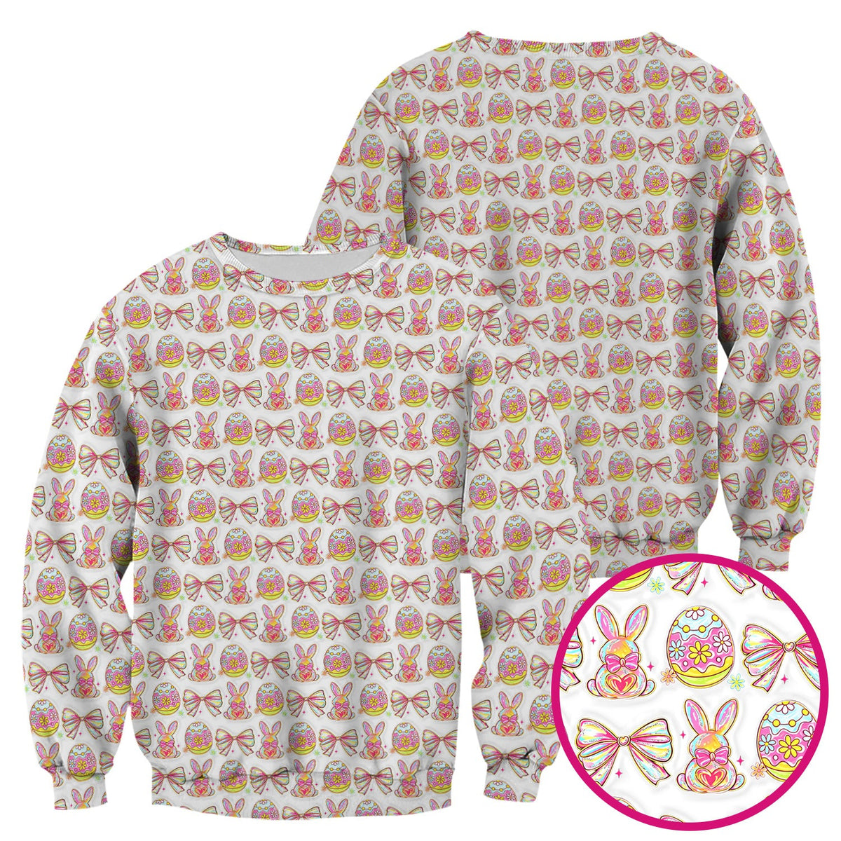 Bunny Pastel Egg Bow Nurse Scrub Top - Easter Gift