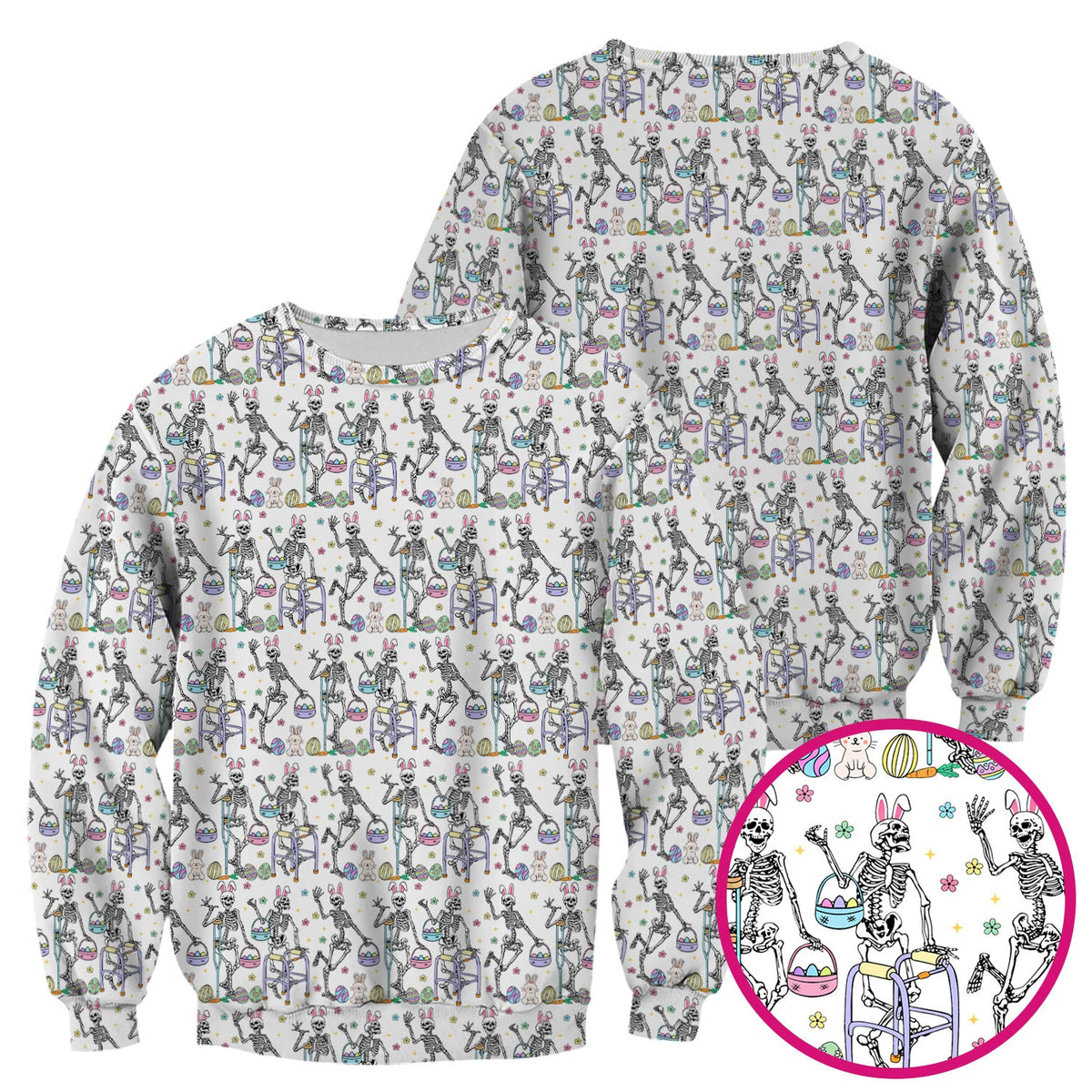 Fun Skeleton Bunny Nurse Scrub Top - Easter Gift