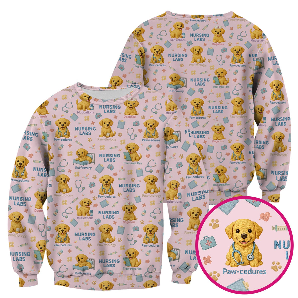 Labrador Nursing Scrub Top, Cute Dog Pattern Nurse Uniform,  Comfortable Scrubs For Nurses