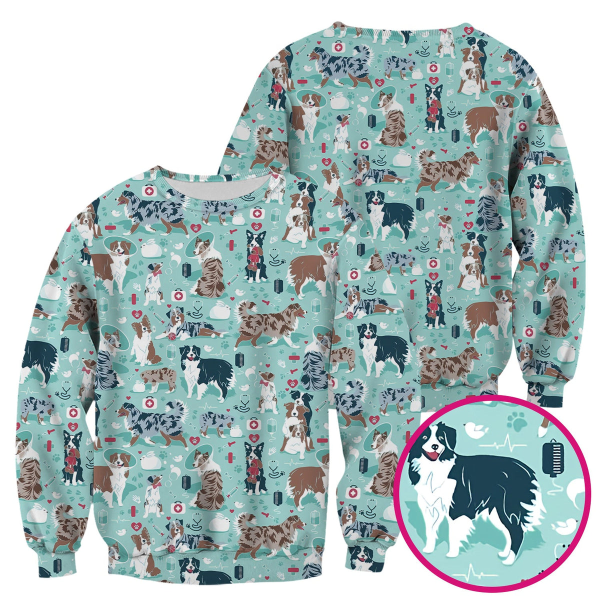 Cute Dog Pattern Veterinary Scrub Top, Breathable Fabrics Nursing Uniform
