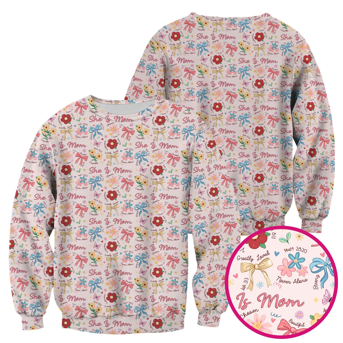 She Is Mom Floral Bow Nurse Scrub Top