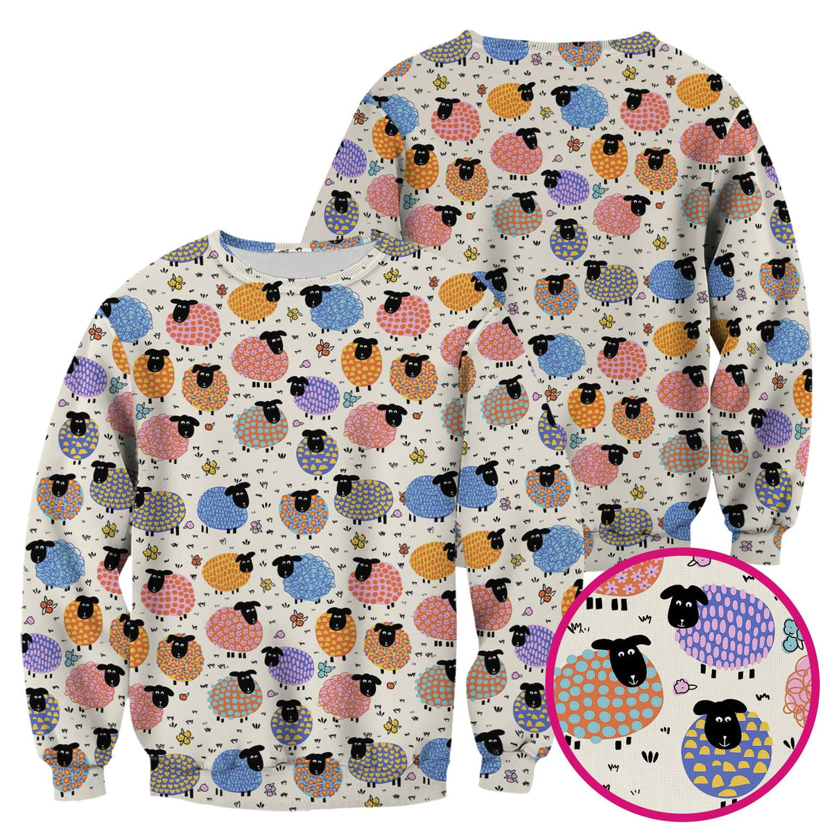 Adorable Colorful Sheep Nurse Scrub Top