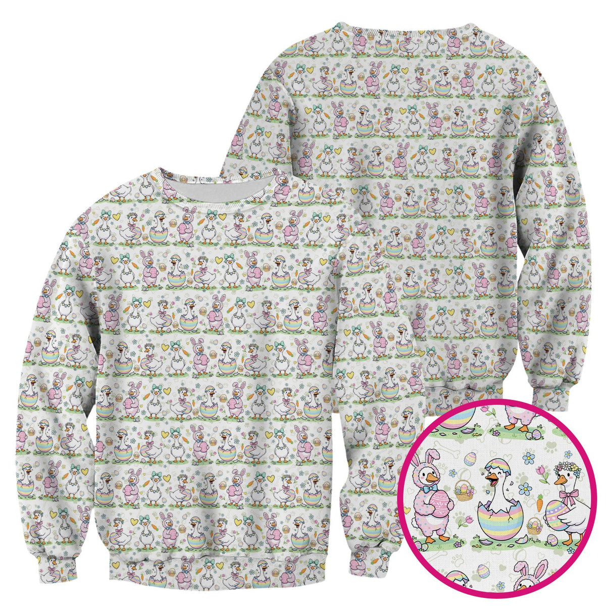 Pastel Easter Goose Bunny Egg Pattern Scrub Top, Comfortable Scrubs for Nurses