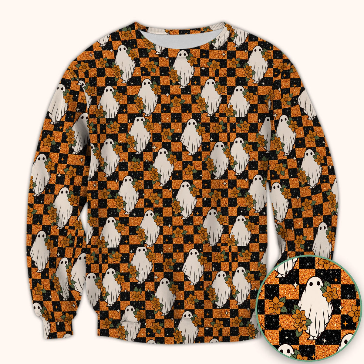 Spooky Ghost Checkerboard Nurse Scrub Top