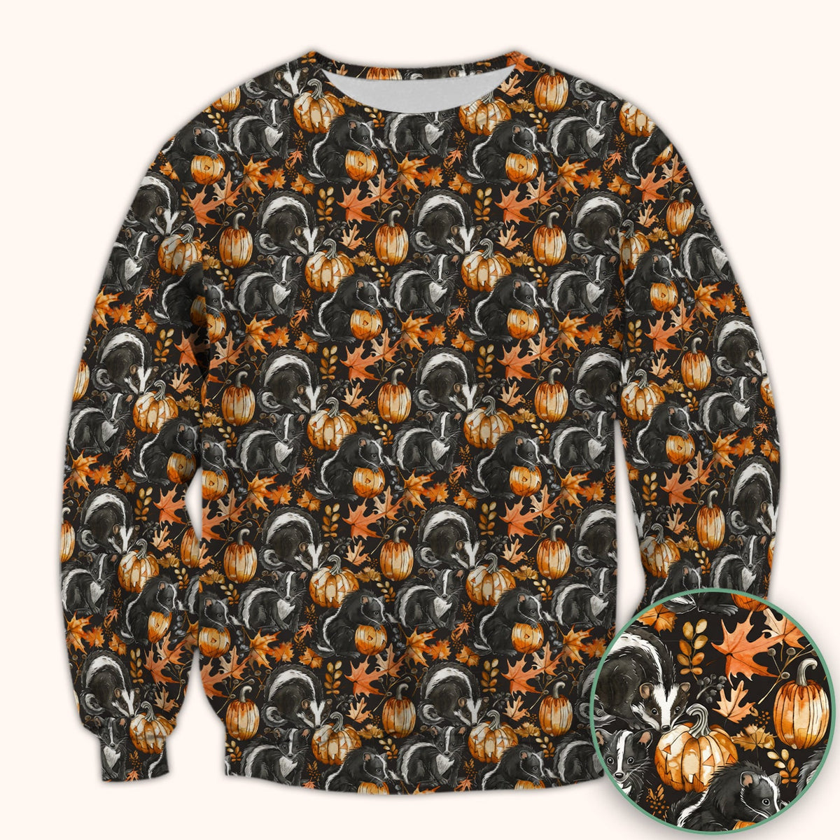Skunk Pumpkin Autumn Leaves Nurse Scrub Top