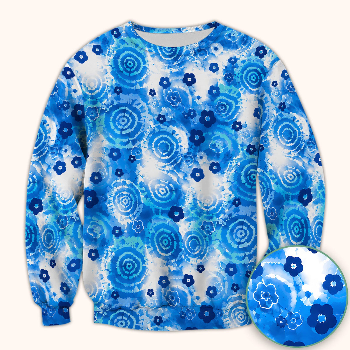 Blue Floral Spiral Nurse Scrub Top