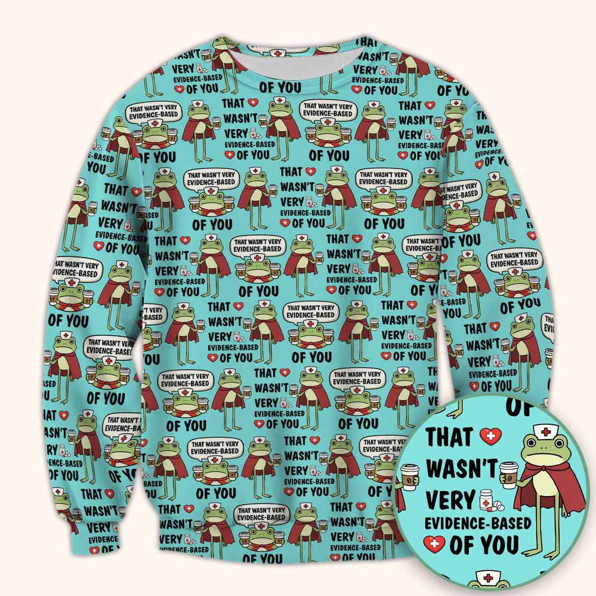 Funny Frog Nurse Quote Medical Pattern Scrub Top, Breathable Fabrics Nursing Uniform