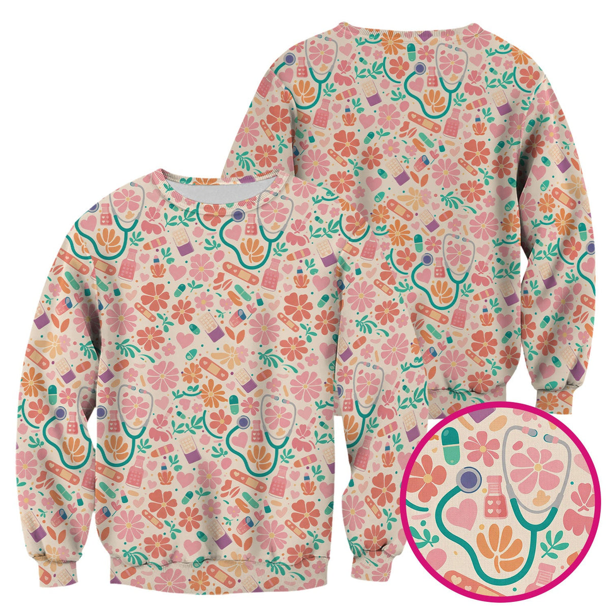 Medical Floral Nurse Scrub Top