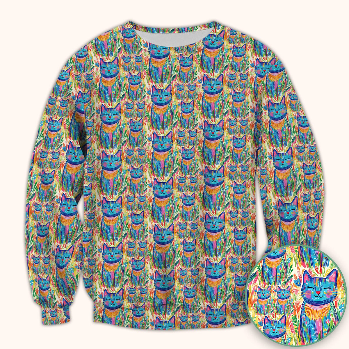 Colorful Rainbow Cat Floral Brushstroke Nurse Scrub Top