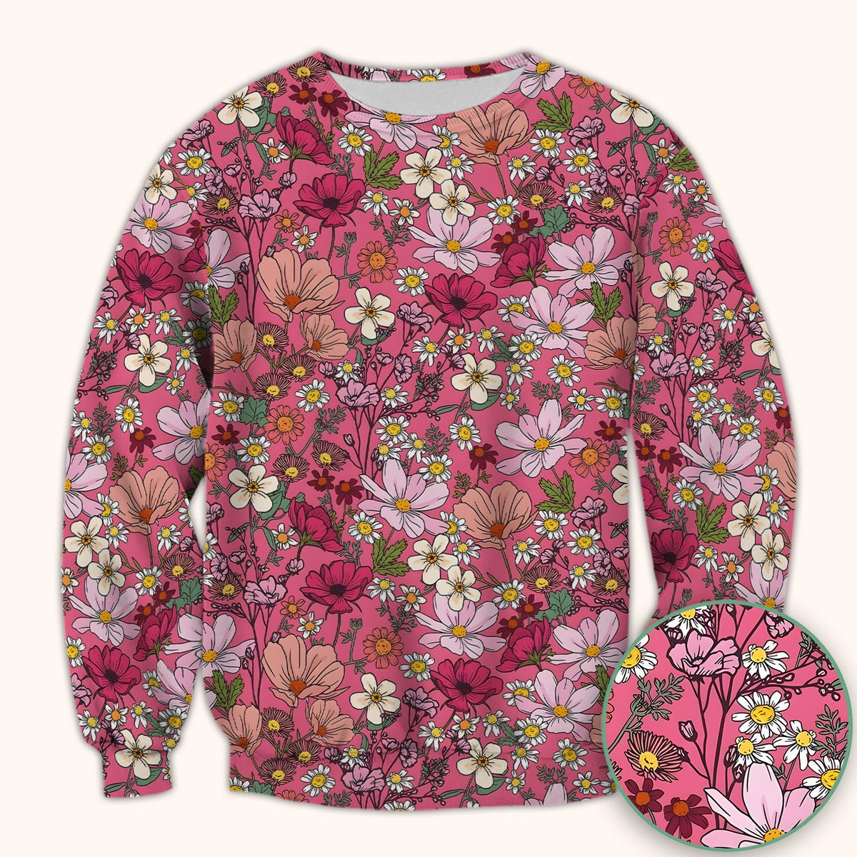 Pink Daisy Wildflower Nurse Scrub Top