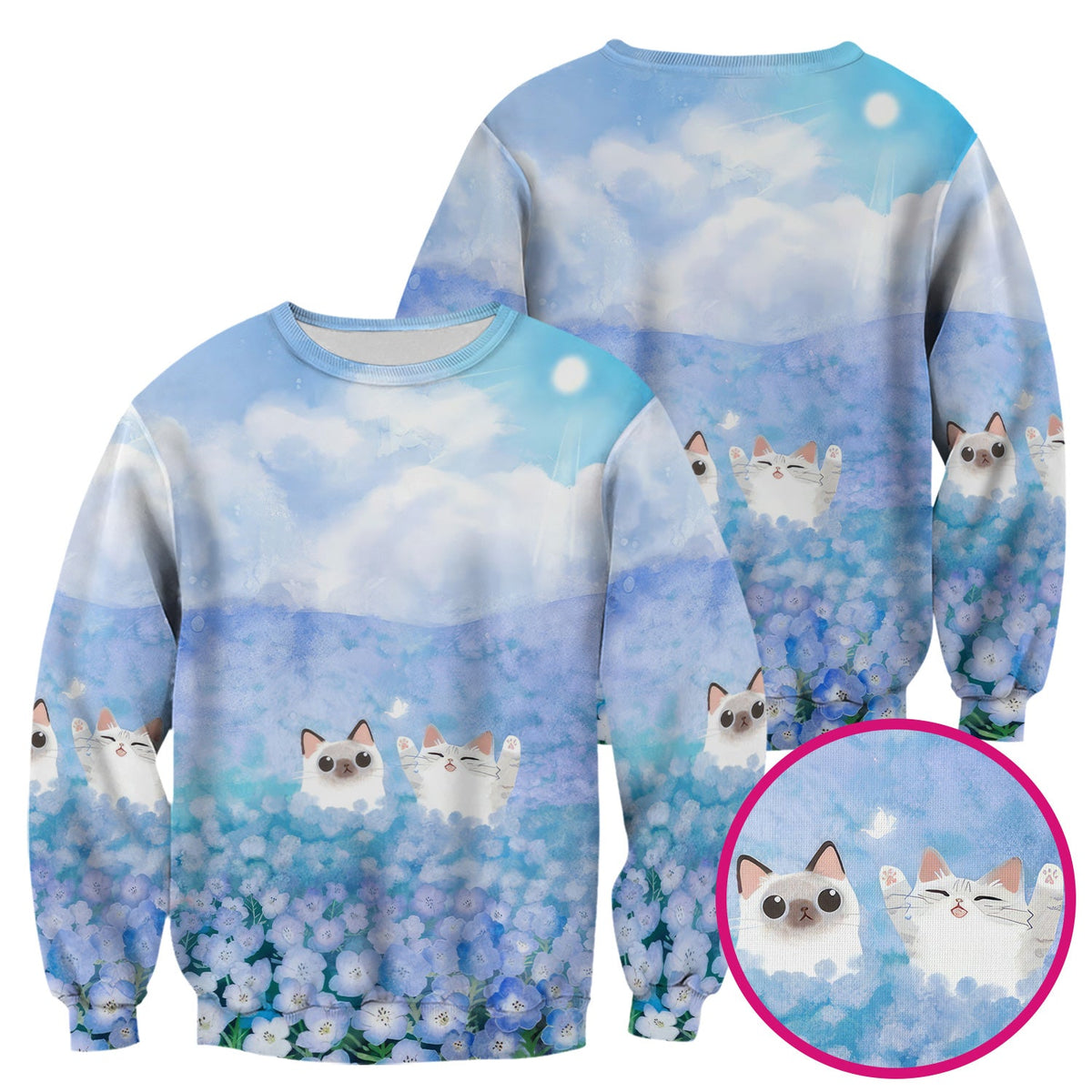Dreamy Cat Cloud Hydrangea Nurse Scrub Top