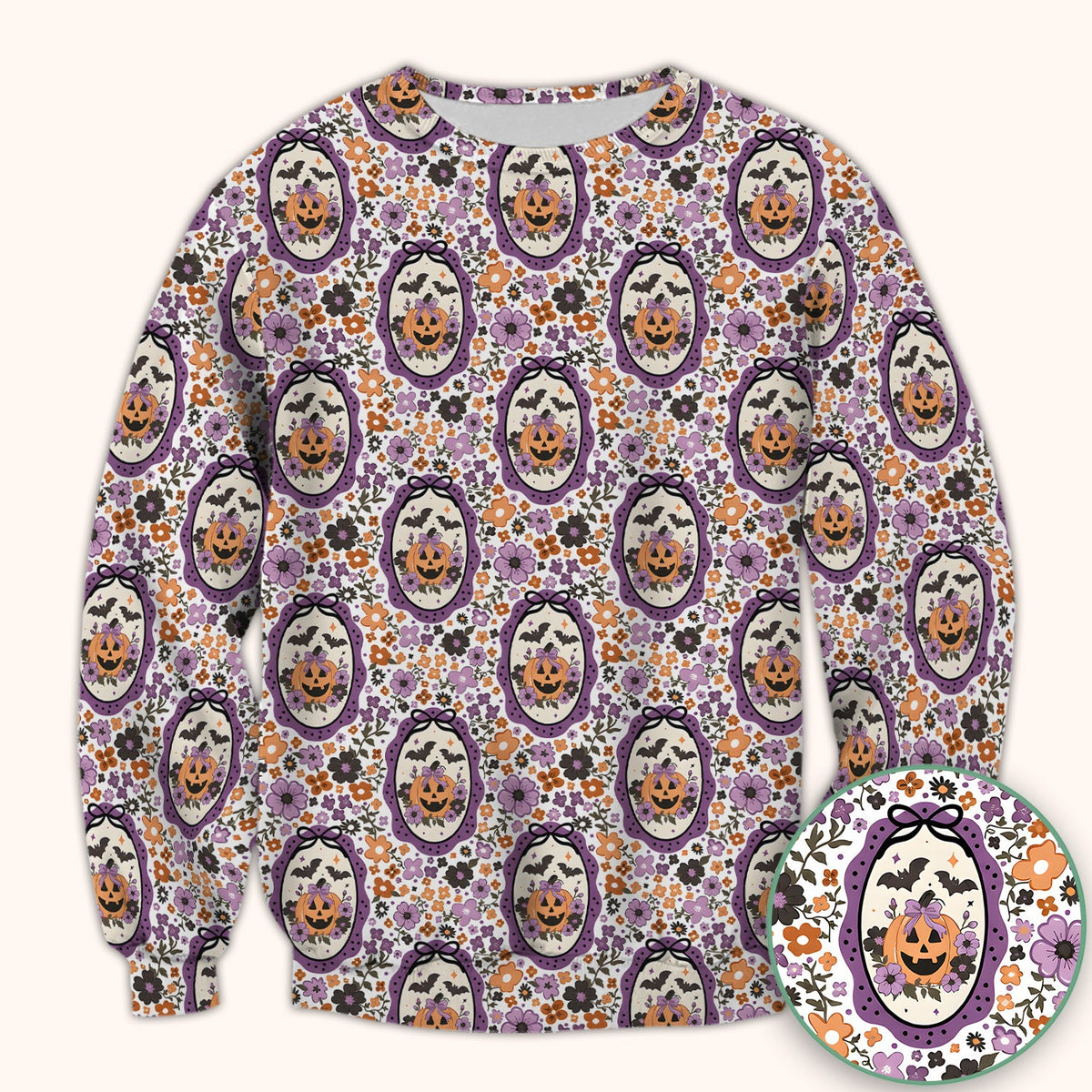 Pumpkin Floral Nurse Scrub Top - Halloween Gift