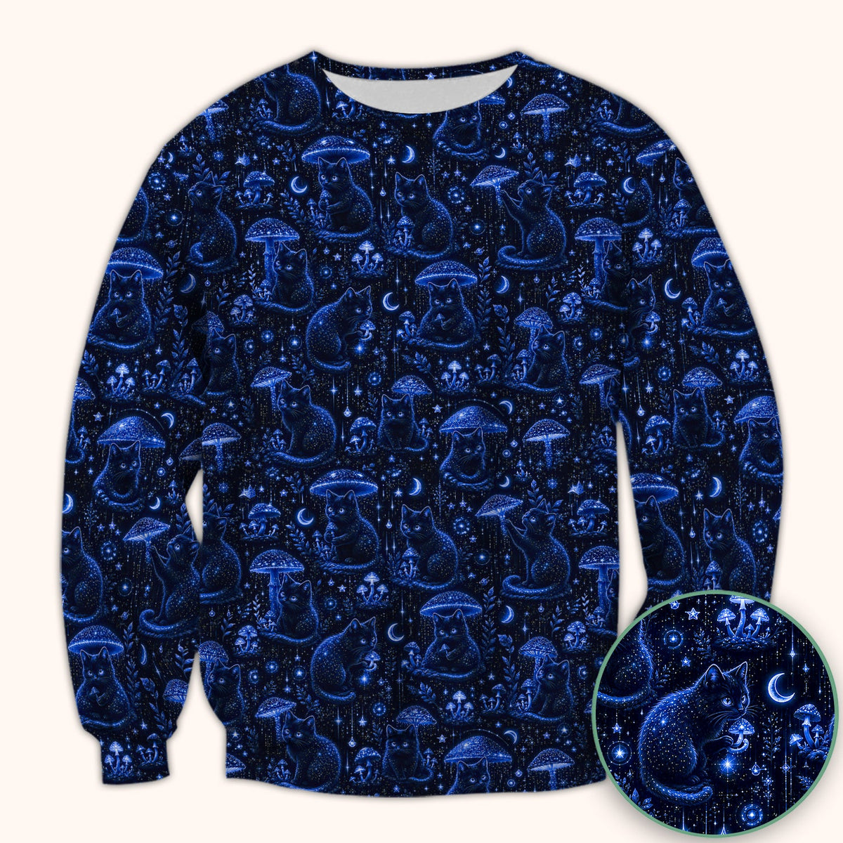 Celestial Black Cat Mushroom Nurse Scrub Top