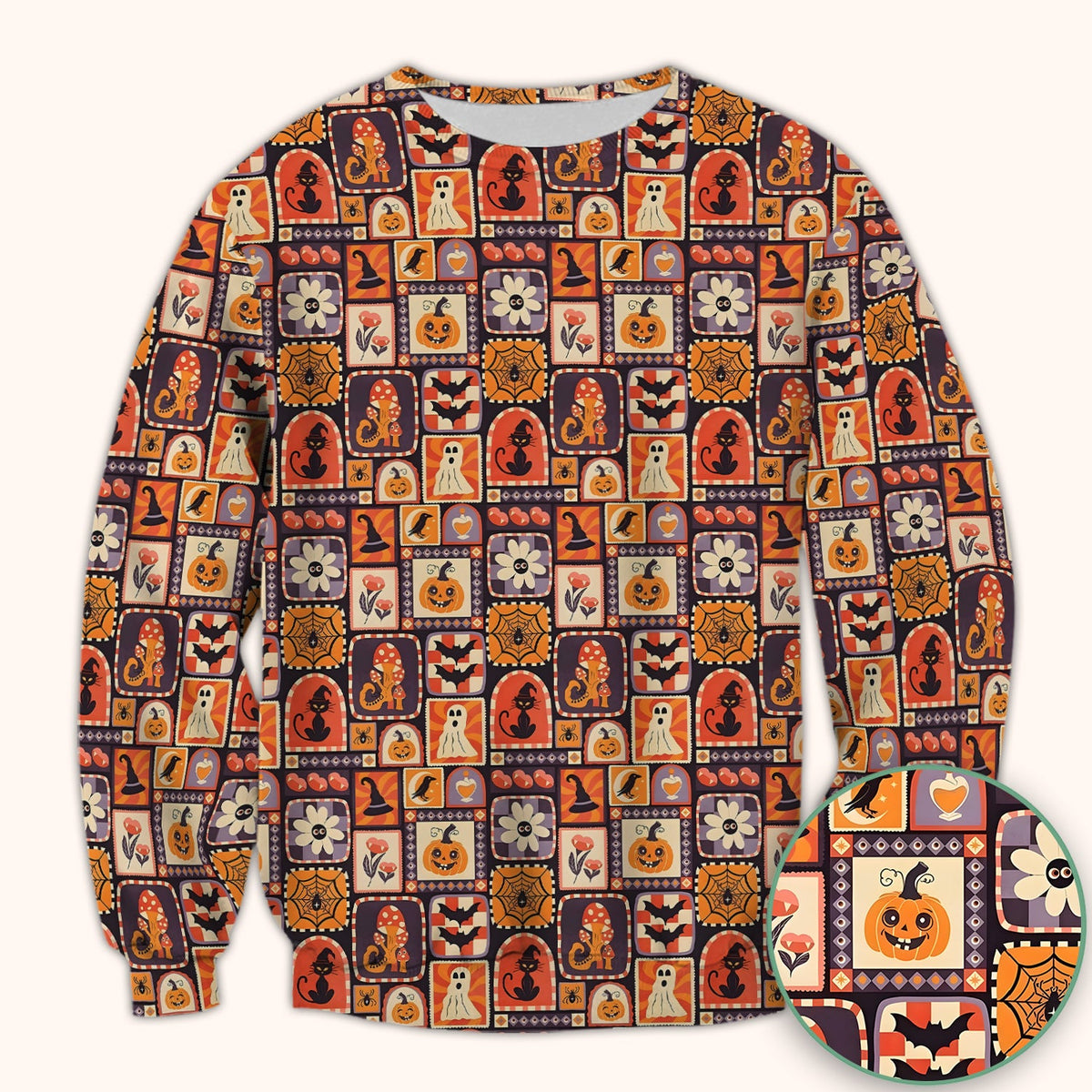 Retro Halloween Patchwork Nurse Scrub Top