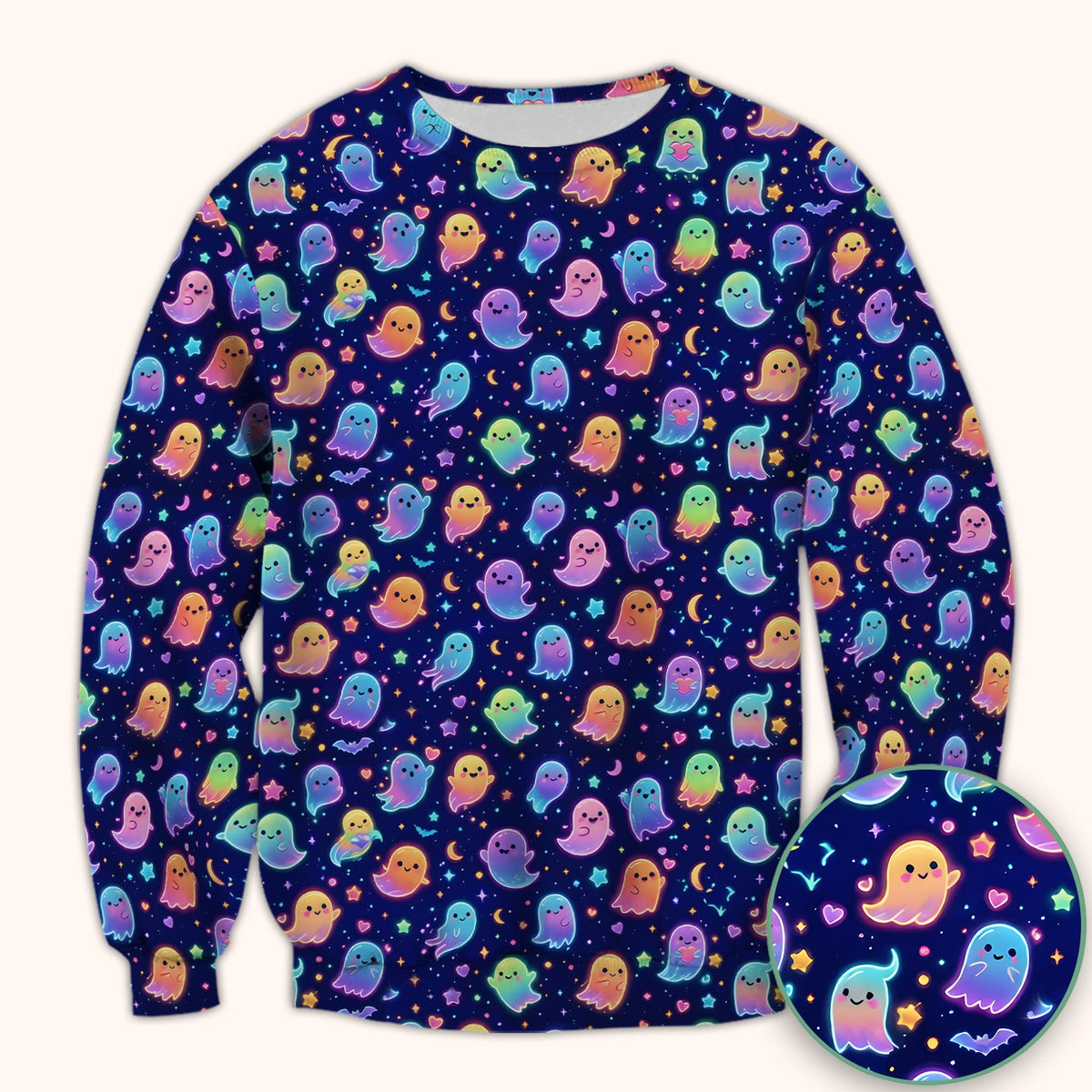 Neon Halloween Ghosts Nurse Scrub Top
