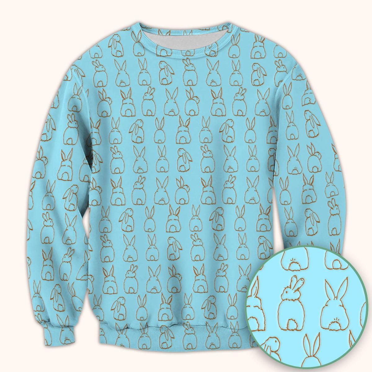 Cartoon Bunny Line Art Nurse Scrub Top - Easter Gift