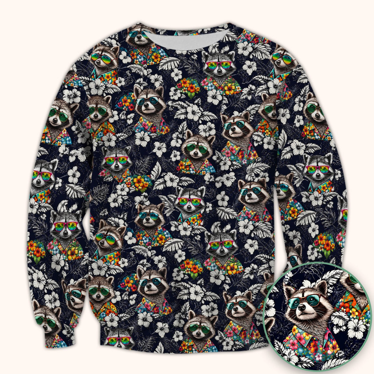 Tropical Raccoon Floral Nurse Scrub Top