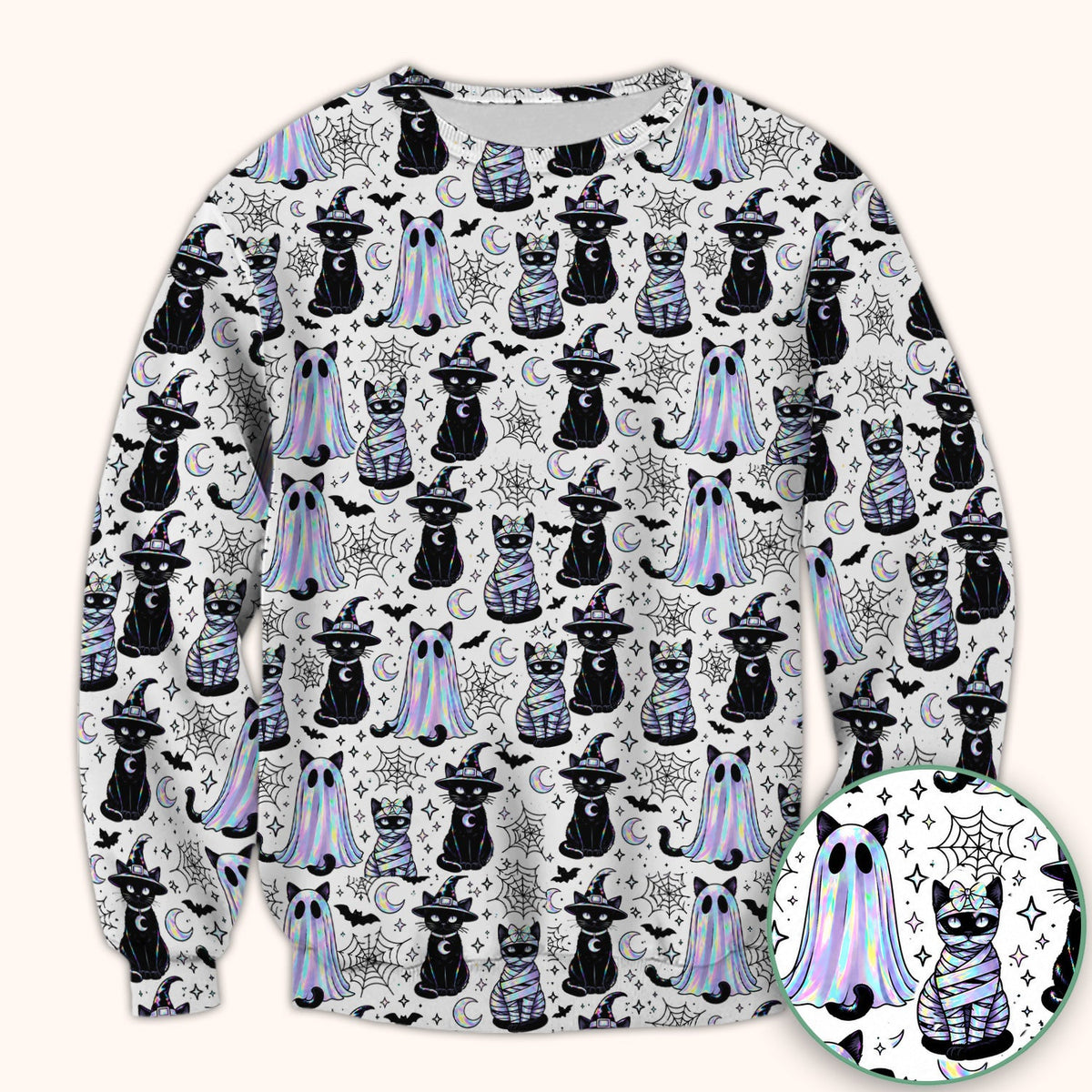 Ghost Witch Cat Nurse Scrub Top - Halloween Gift