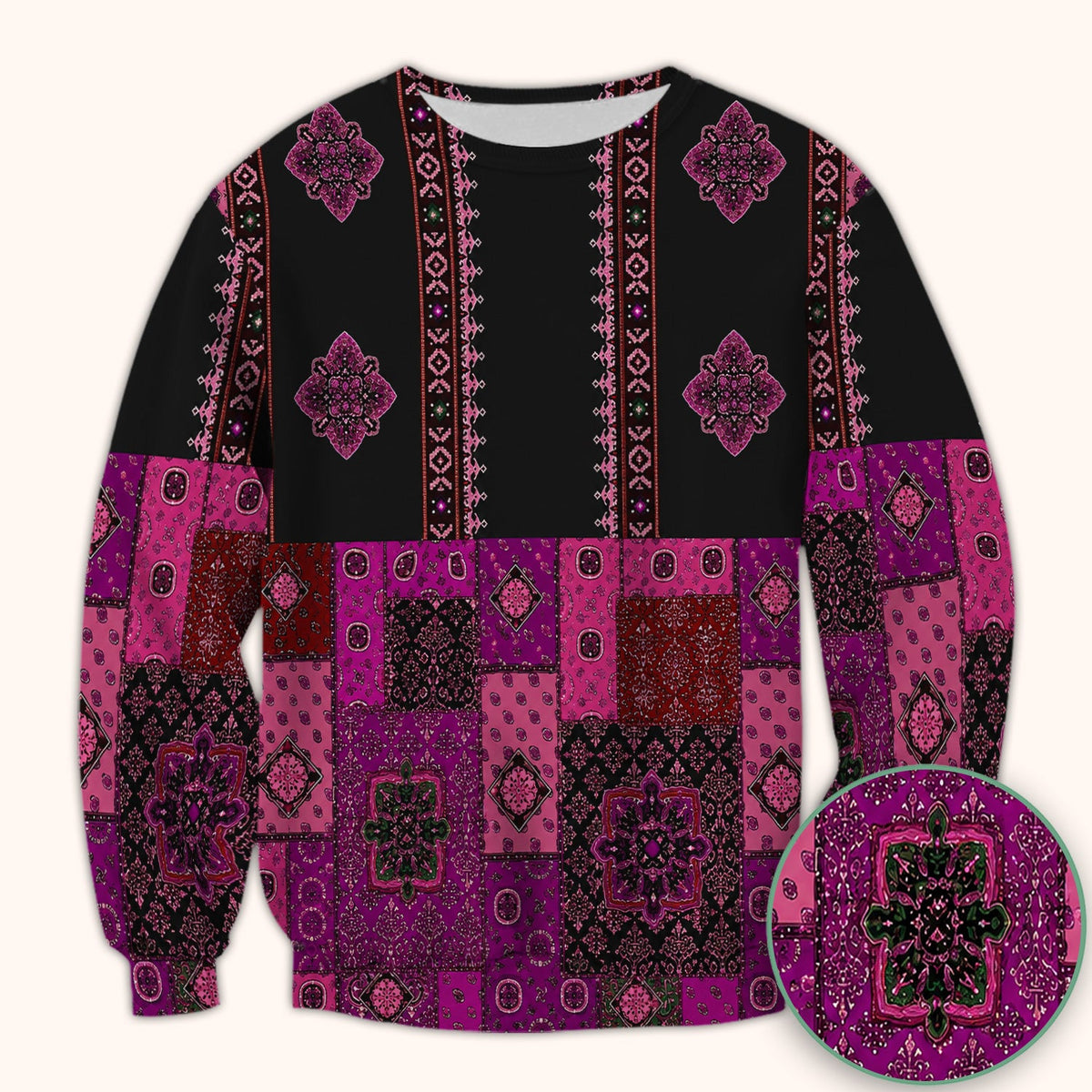 Boho Pink Bandana Patchwork Nurse Scrub Top