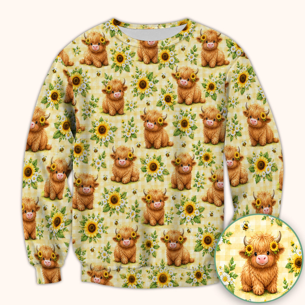 Sunflower Highland Cow Bee Nurse Scrub Top