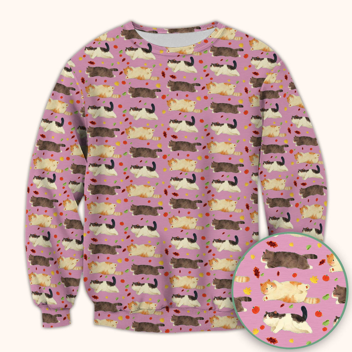 Chubby Cat Autumn Leaves Nurse Scrub Top