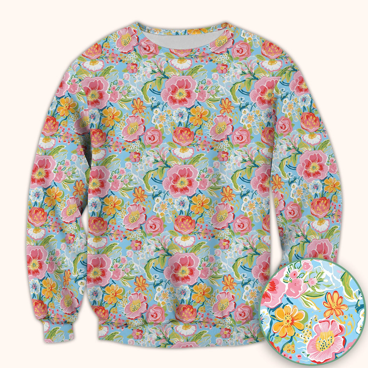 Pastel Tropical Floral Garden Nurse Scrub Top