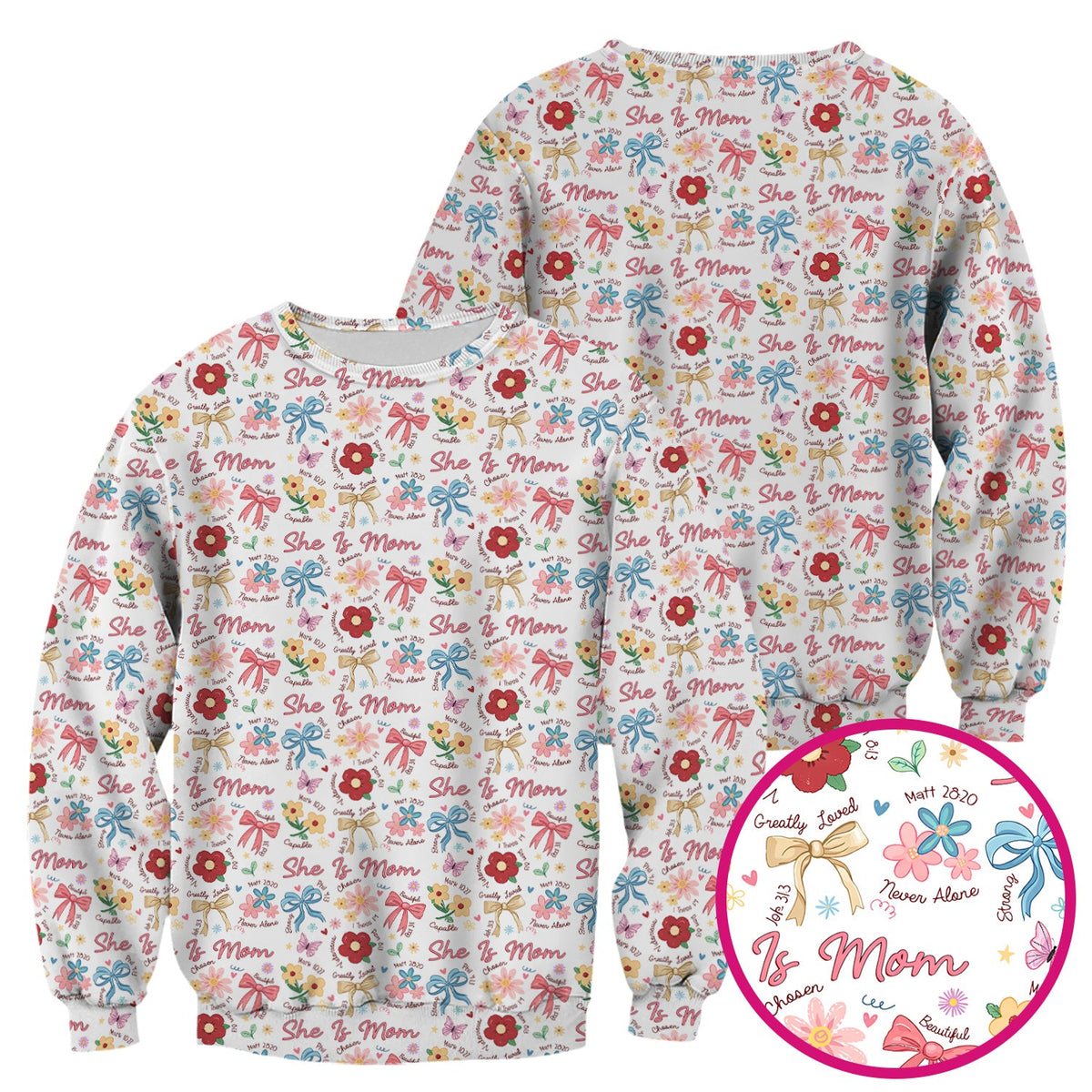 She Is Mom Floral Bow Nurse Scrub Top