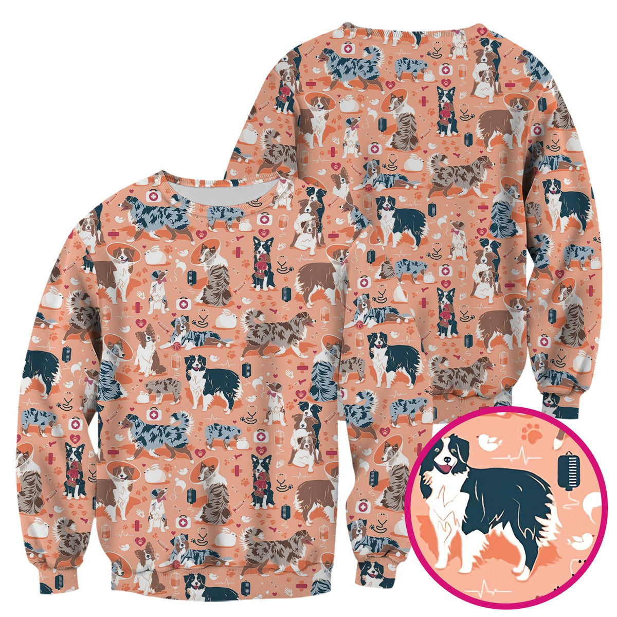 Cute Dog Pattern Veterinary Scrub Top, Breathable Fabrics Nursing Uniform