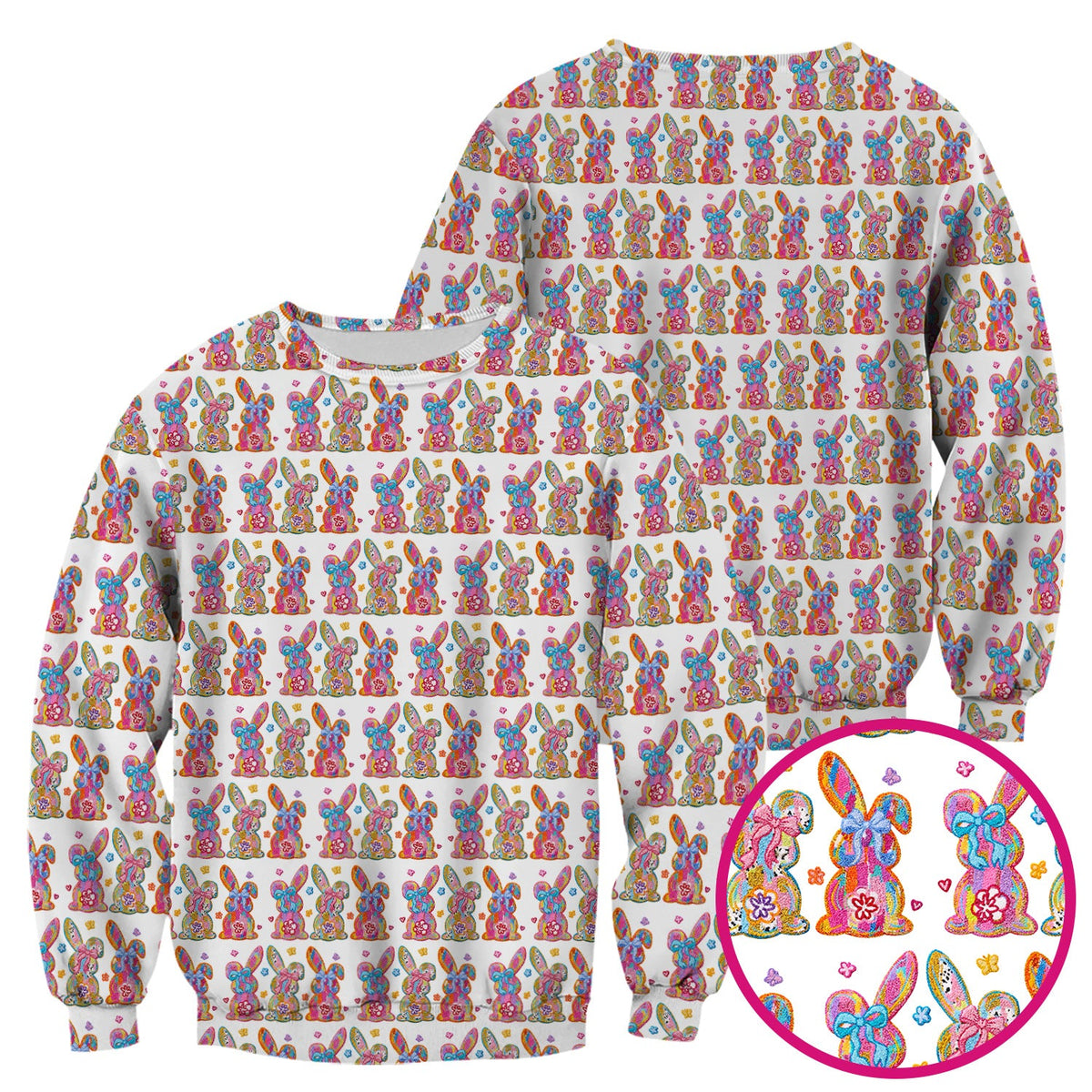 Cute Pastel Bunny Floral Pattern Scrub Top, Comfortable Scrubs for Nurses, Easter