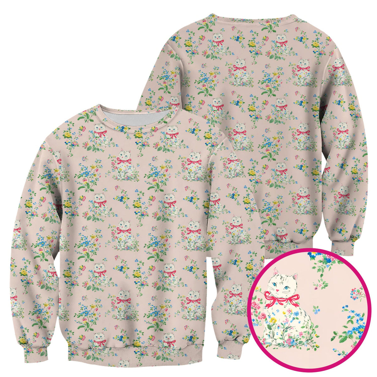 Vintage Floral Cat Nurse Scrub Top
