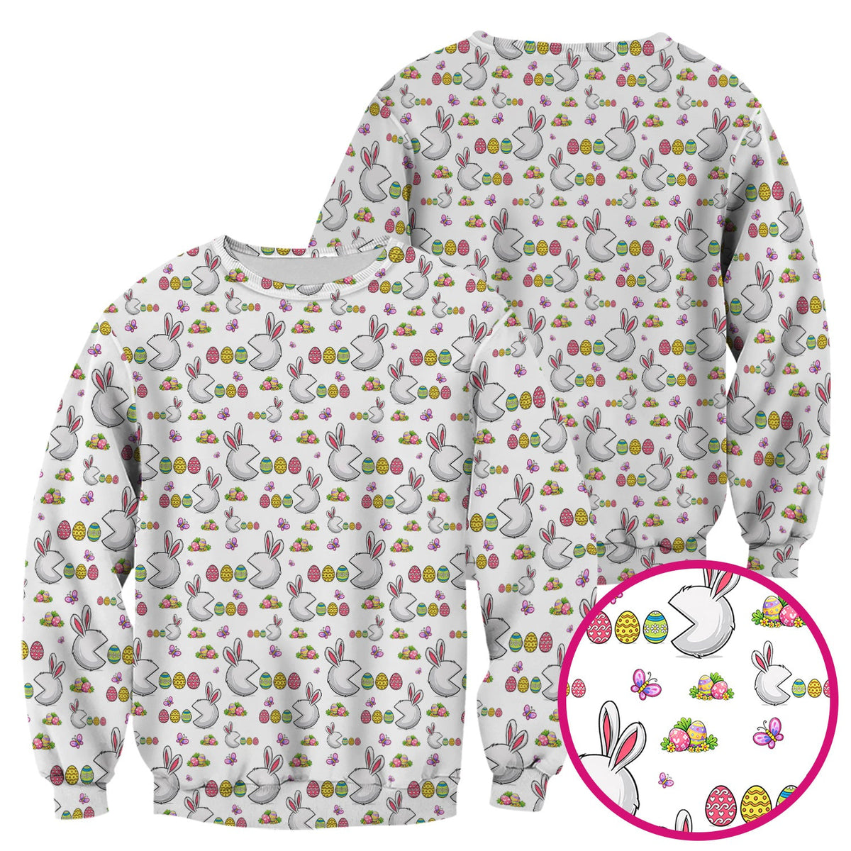 Easter Bunny and Colorful Eggs Print Scrub Top, Breathable Fabrics Nursing Uniform