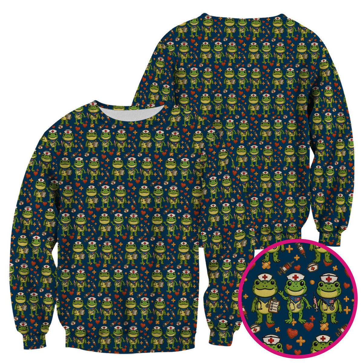 Frog Pattern Scrub Top, Cute Frog Scrub Shirt, Breathable Fabrics Nursing Uniform