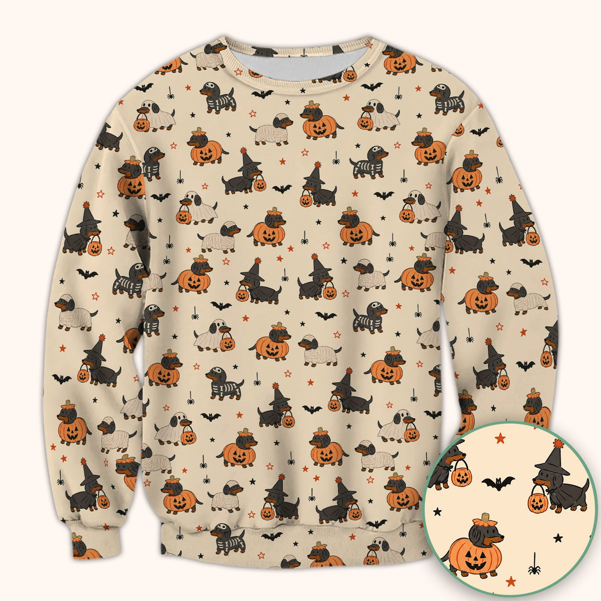 Halloween Dachshund Pattern Scrub Top, Comfortable Scrubs for Nurses