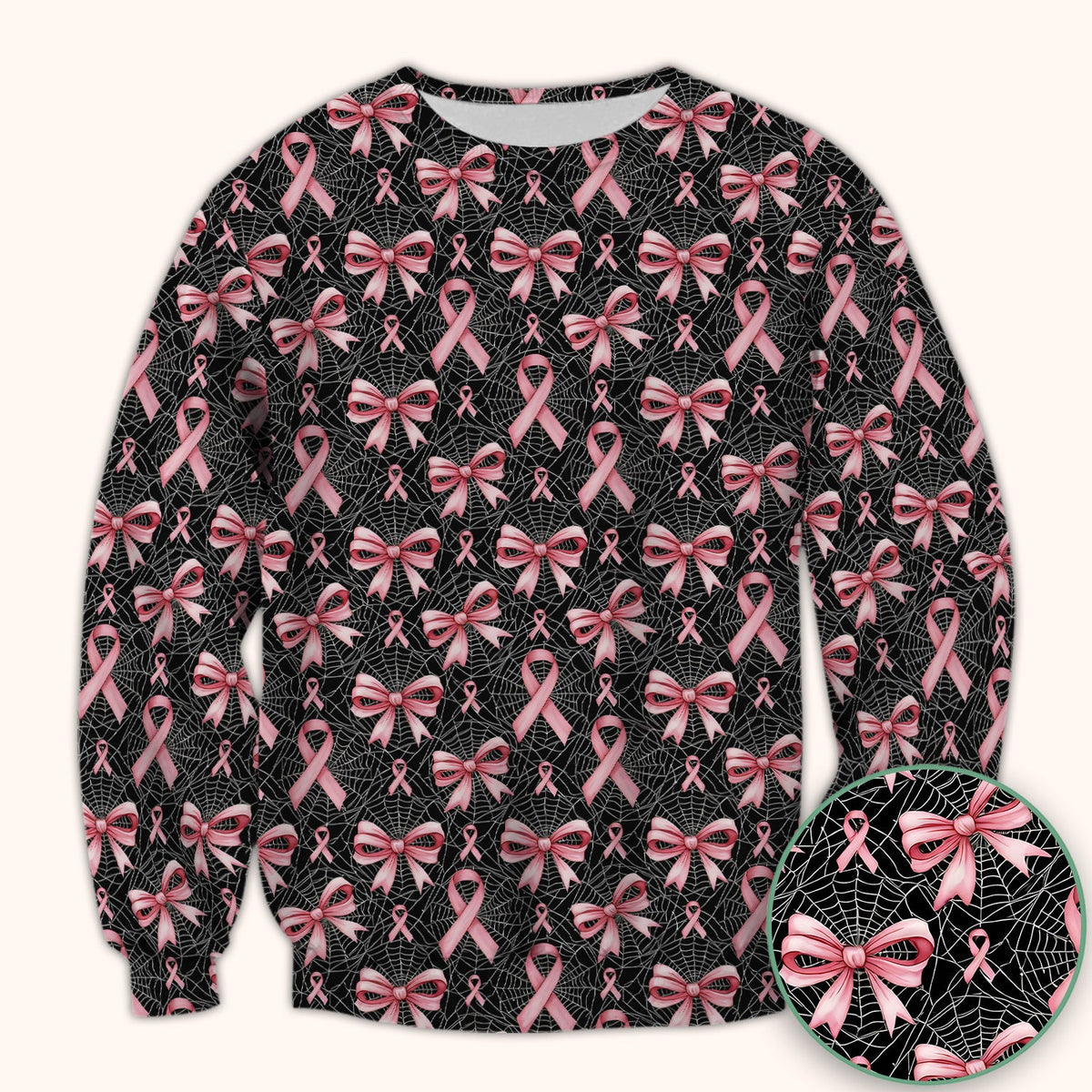 Pink Ribbon Pattern Nurse Scrub Top