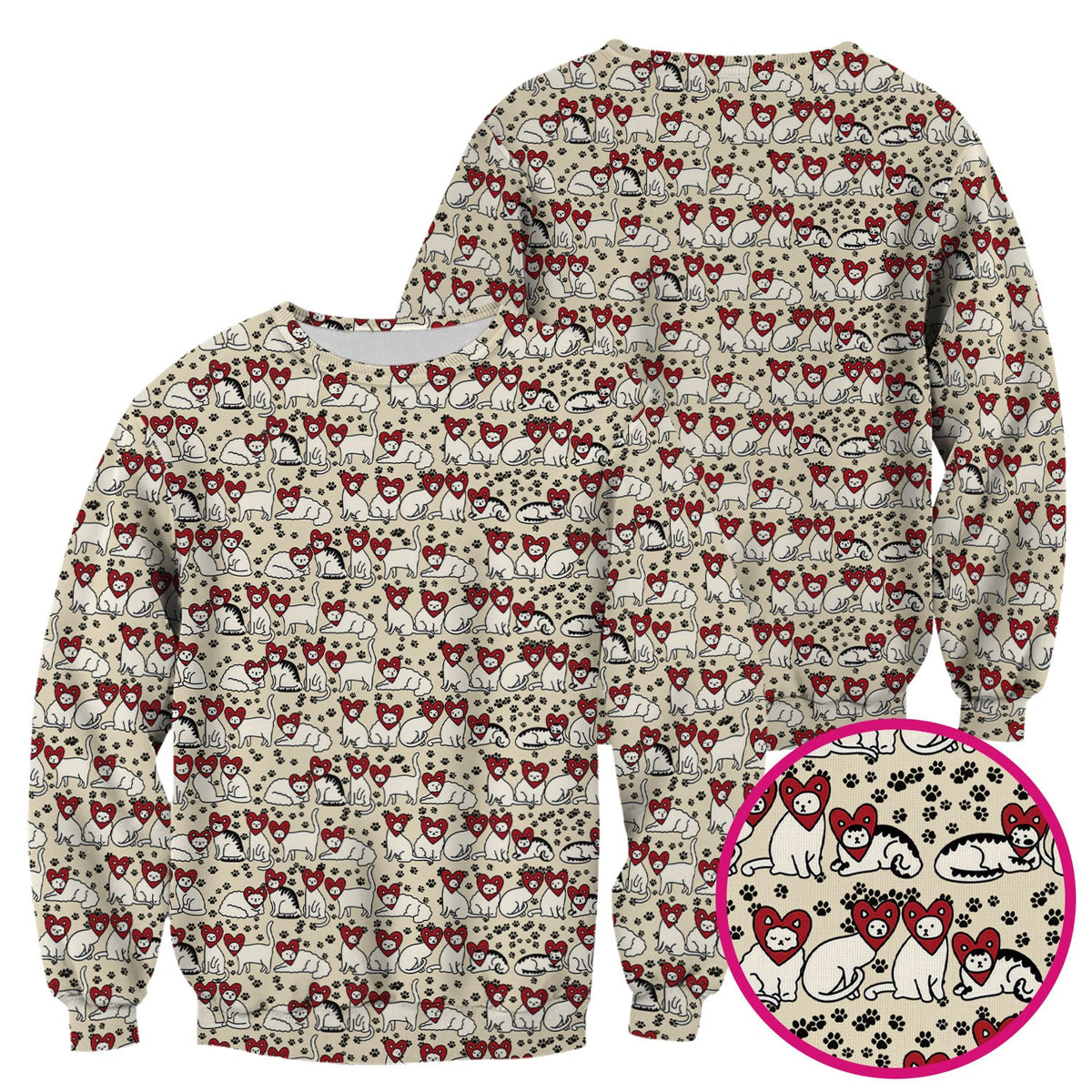 Cute Cat Heart Pattern Scrub Top, Funny Cat Scrub Shirt For Nurses, Breathable Fabrics Nursing Uniform