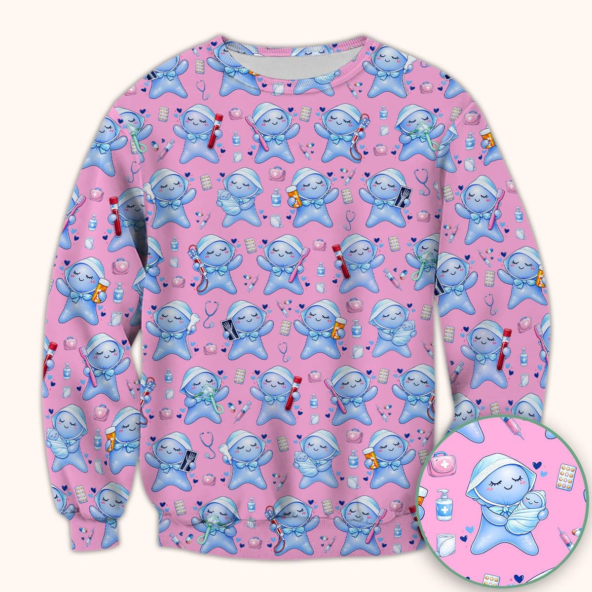 Dental Tooth Character Nurse Scrub Top