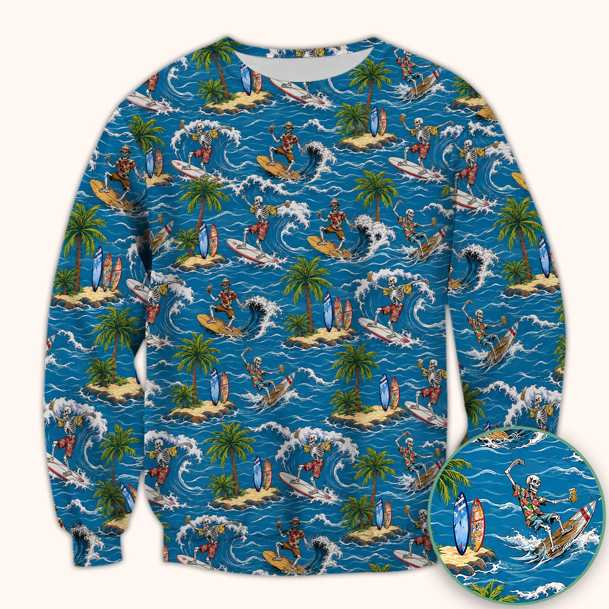 Spooky Tropical Skeleton Surfer Nurse Scrub Top