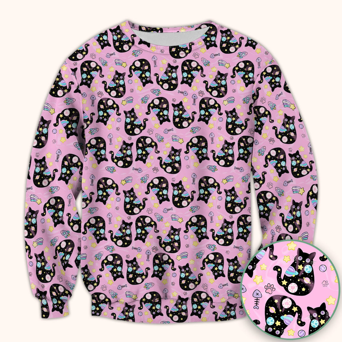 Galaxy Black Cat Space Nurse Scrub Top