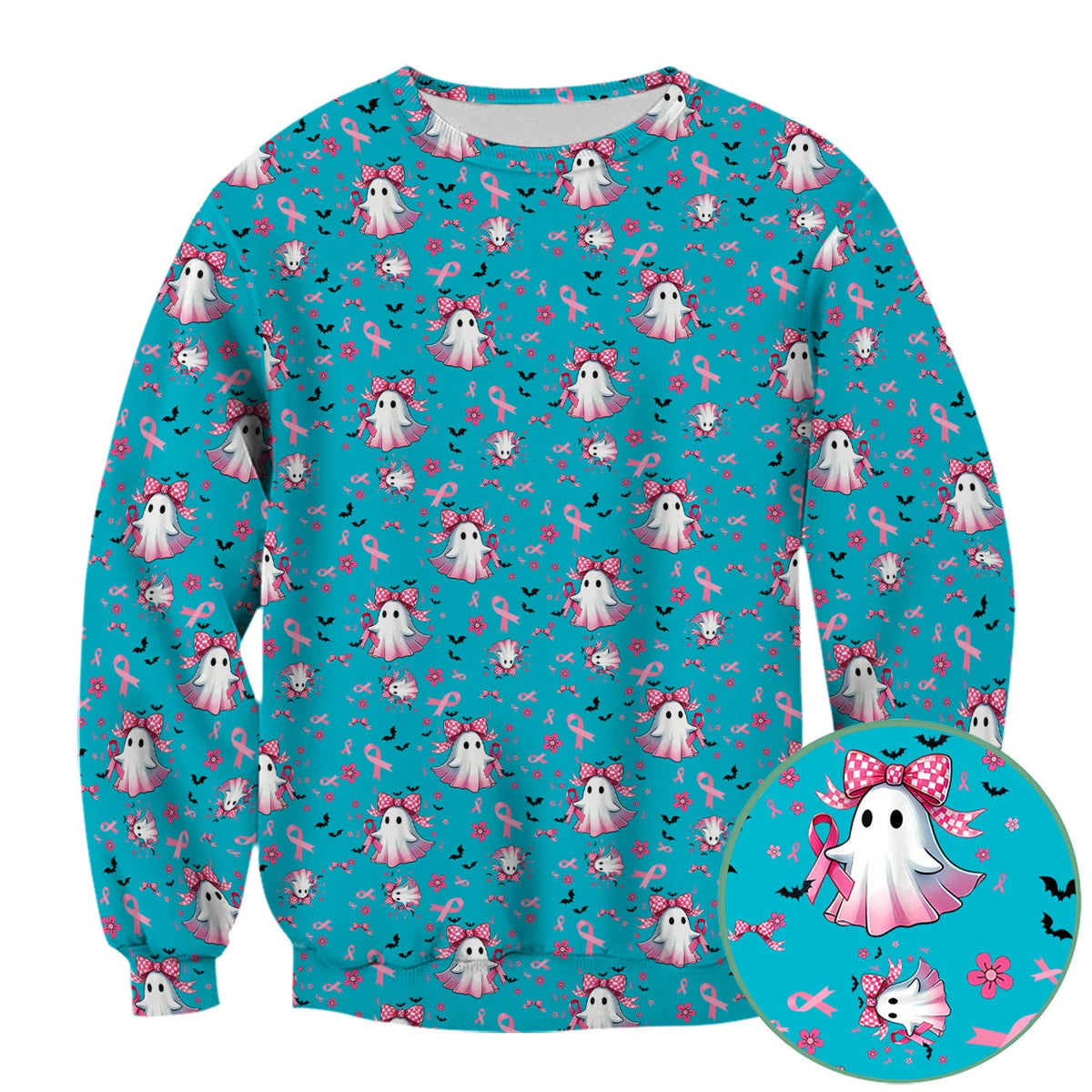 Spooky Ghost Pink Ribbon Nurse Scrub Top - Breast Cancer Gift