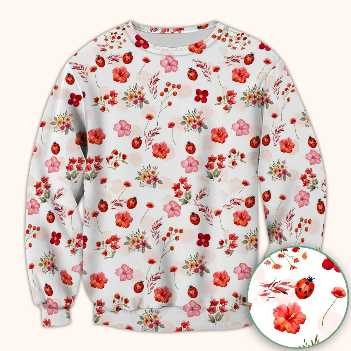 Red Ladybug Floral Garden Nurse Scrub Top