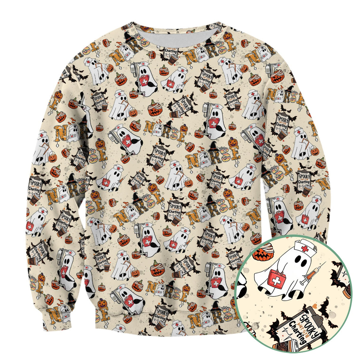 Spooky But Still Charting Nurse Scrub Top - Halloween Gift