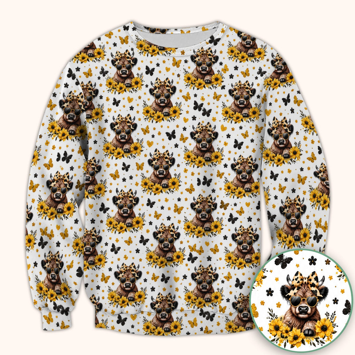 Cow Sunflower Bow Nurse Scrub Top