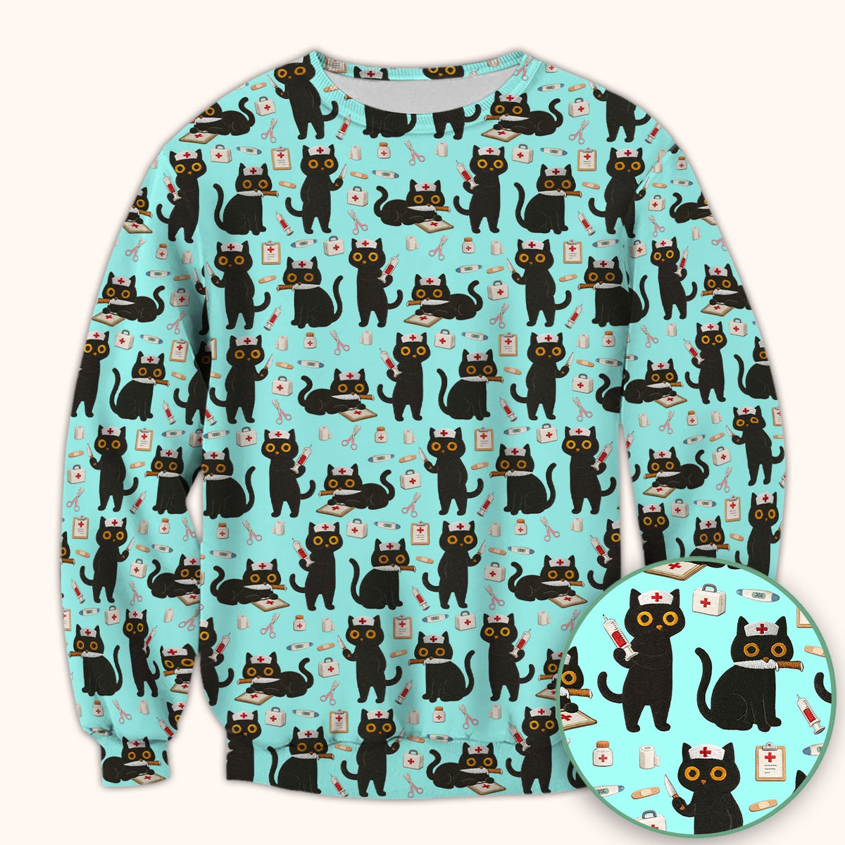 Cute Black Cat Nurse Scrub Top