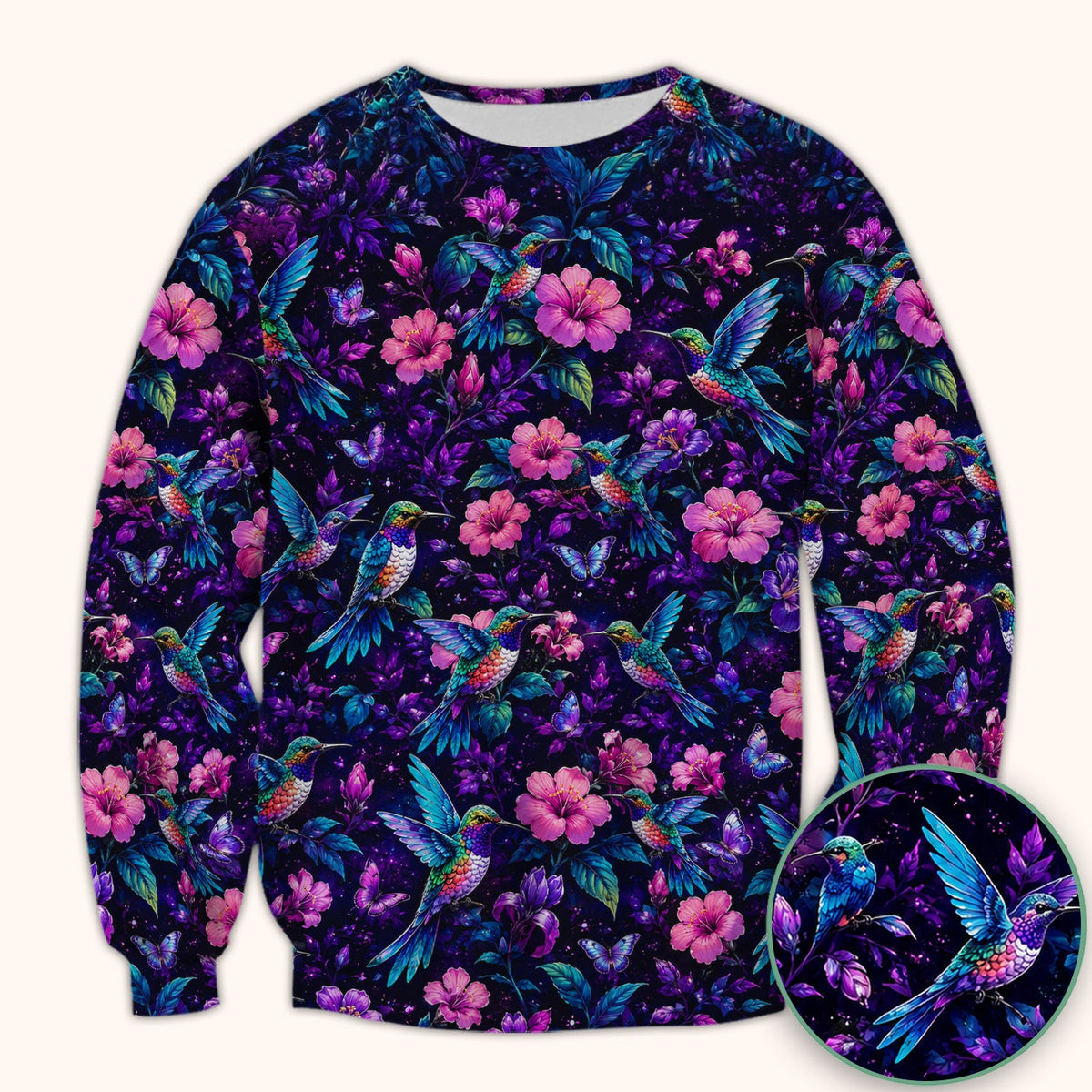 Vibrant Hummingbird Hibiscus Blossom Nurse Scrub Top