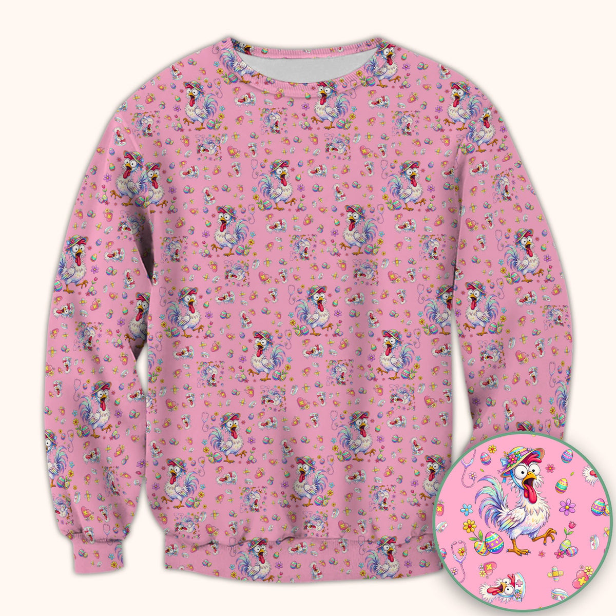 Funny Easter Nurse Chicken Pattern Scrub Top, Comfortable Scrubs for Nurses