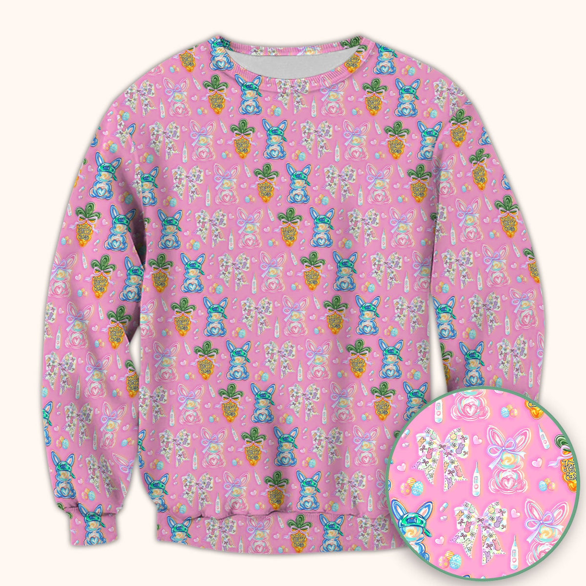 Bunny Carrot Bow Nurse Scrub Top - Easter Gift