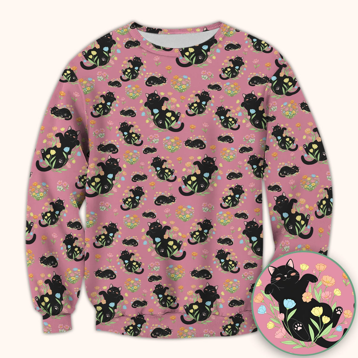 Cats Cute Poses Floral Nurse Scrub Top