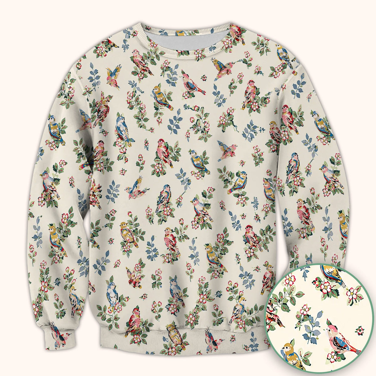Vintage Birds Blossom Nurse Scrub Top