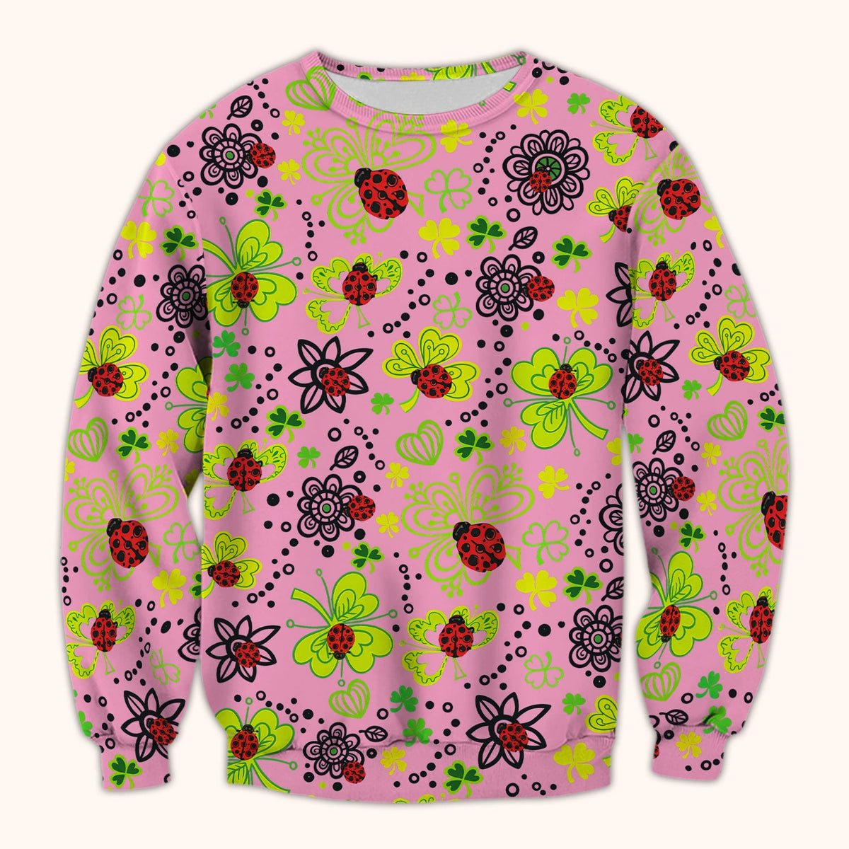 Ladybug Clover Floral Pattern Print Scrubs Nurses, Breathable Fabrics Nursing Uniform